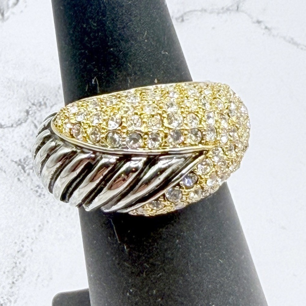 Two Tone Pave Swirl Statement Ring Size 5 Rhodium Plated New Watch VIDEO